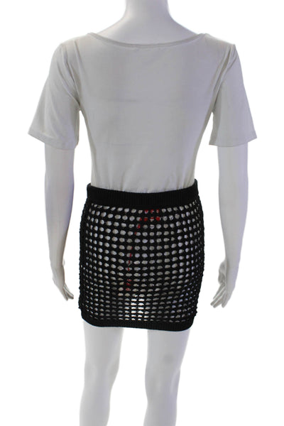 Solid & Striped Womens Cotton Elastic Waist Open Knit Mini Skirt Black Size S