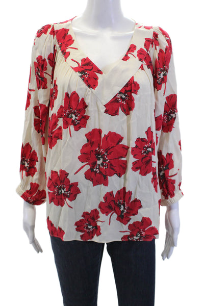 Ba&Sh Womens Long Sleeve V Neck Floral Blouse White Red Black Size 6
