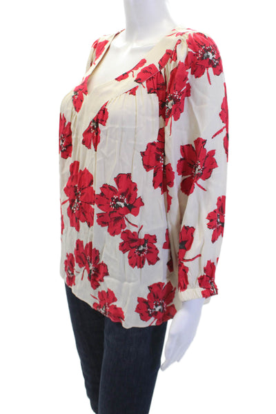 Ba&Sh Womens Long Sleeve V Neck Floral Blouse White Red Black Size 6