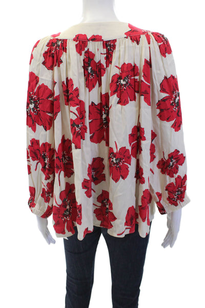 Ba&Sh Womens Long Sleeve V Neck Floral Blouse White Red Black Size 6