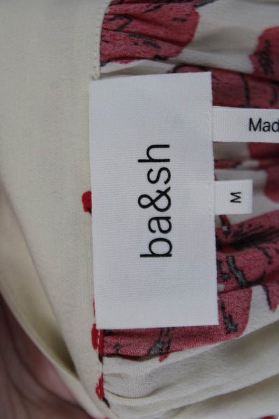 Ba&Sh Womens Long Sleeve V Neck Floral Blouse White Red Black Size 6