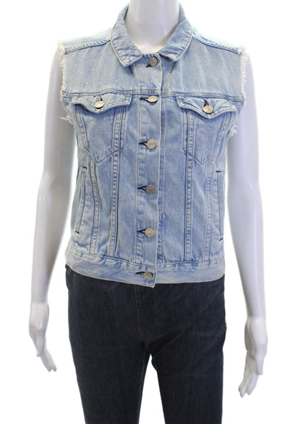 Rag & Bone Womens Cotton Collared Multi-Pocket Button Up Denim Vest Blue Size XS