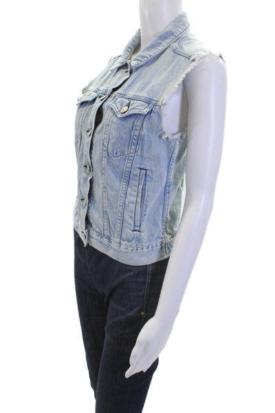 Rag & Bone Womens Cotton Collared Multi-Pocket Button Up Denim Vest Blue Size XS