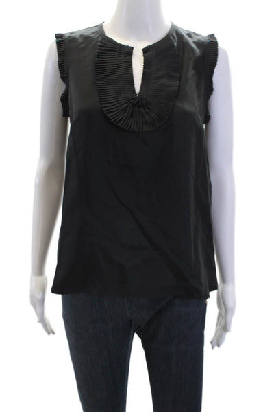 J Crew Womens Sleeveless Pintuck V Neck Silk Blouse Top Black Size 4P