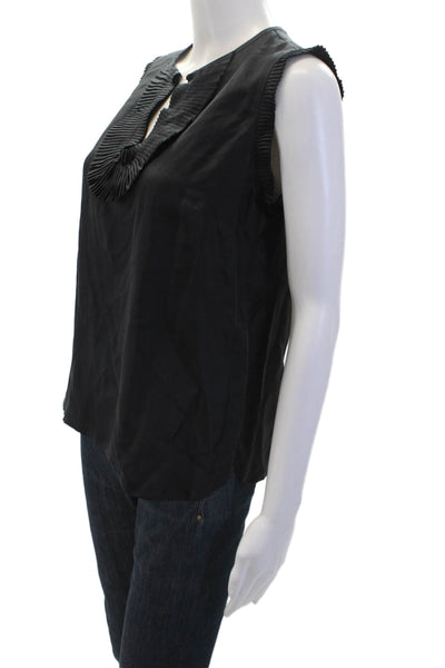 J Crew Womens Sleeveless Pintuck V Neck Silk Blouse Top Black Size 4P