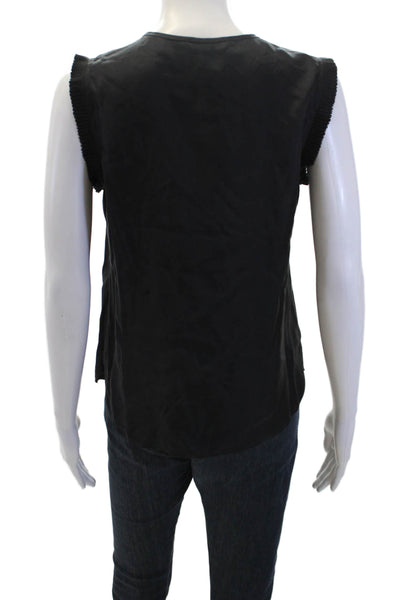 J Crew Womens Sleeveless Pintuck V Neck Silk Blouse Top Black Size 4P
