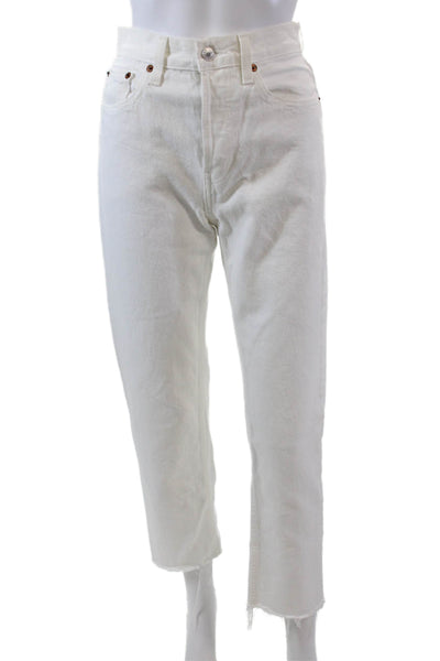 Re/Done Womens High Rise Button Up Stove Pipe Jeans White Cotton Size 26
