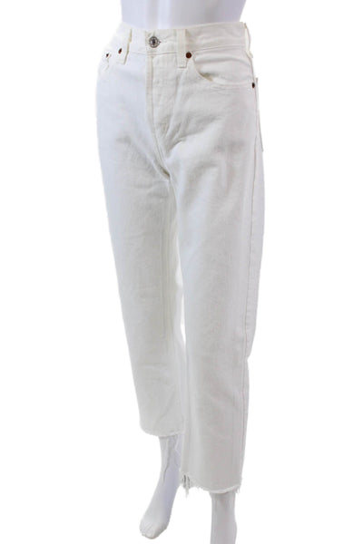 Re/Done Womens High Rise Button Up Stove Pipe Jeans White Cotton Size 26