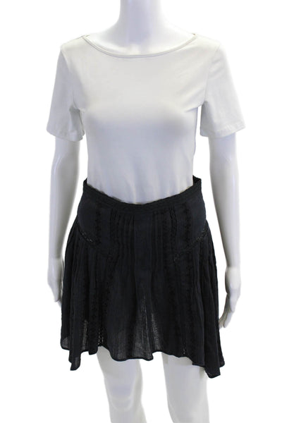 Isabel Marant Etoile Womens Cotton Pleated Zip Back Mini Skirt Blue Size 34