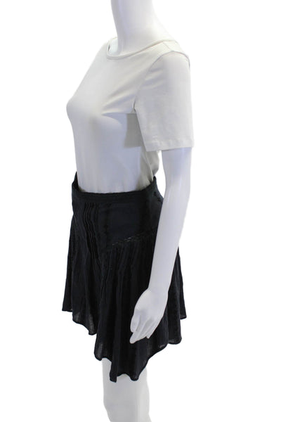 Isabel Marant Etoile Womens Cotton Pleated Zip Back Mini Skirt Blue Size 34