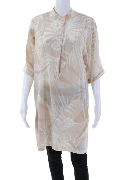 Stella McCartney Womens Buttoned Collared Short Sleeve Tunic Top Beige Size S