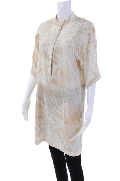 Stella McCartney Womens Buttoned Collared Short Sleeve Tunic Top Beige Size S