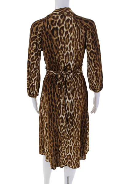 Y Yigal Womens V-Neck Peasant Sleeve Animal Print Waist Tied Dress Brown Size 1