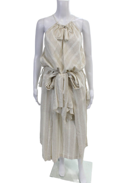 Significant Other Womens Striped Sleeveless V-Neck Blouse Skirt Set Beige Size 6