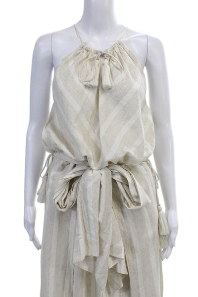 Significant Other Womens Striped Sleeveless V-Neck Blouse Skirt Set Beige Size 6