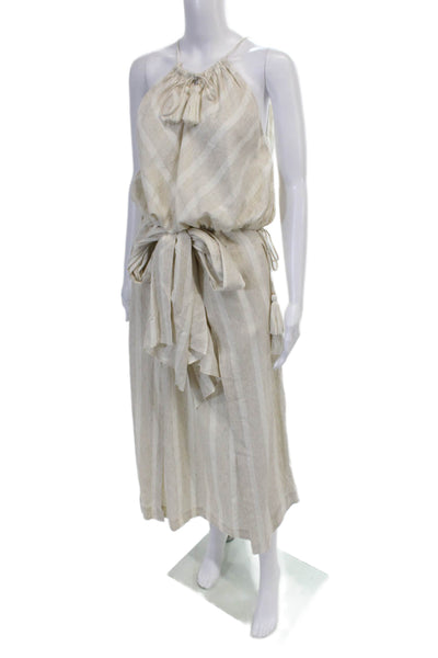 Significant Other Womens Striped Sleeveless V-Neck Blouse Skirt Set Beige Size 6