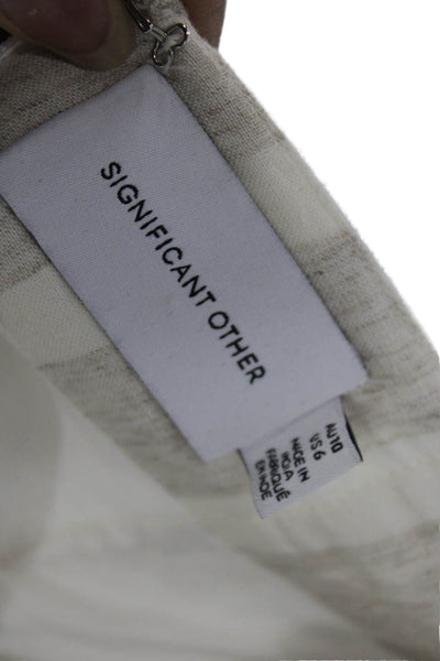 Significant Other Womens Striped Sleeveless V-Neck Blouse Skirt Set Beige Size 6