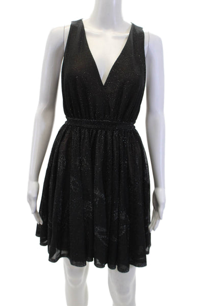 Alaia Womens Textured Sleeveless V-neck Sparkly Short Dress Black Size EUR 38