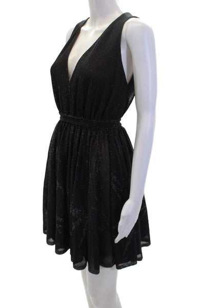 Alaia Womens Textured Sleeveless V-neck Sparkly Short Dress Black Size EUR 38