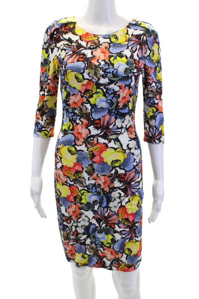 Erdem Womens Cotton Floral Print 3/4 Sleeve Mini Dress Multicolor Size 4