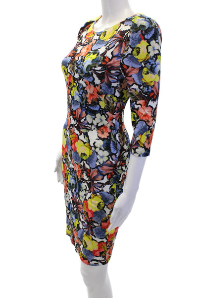 Erdem Womens Cotton Floral Print 3/4 Sleeve Mini Dress Multicolor Size 4