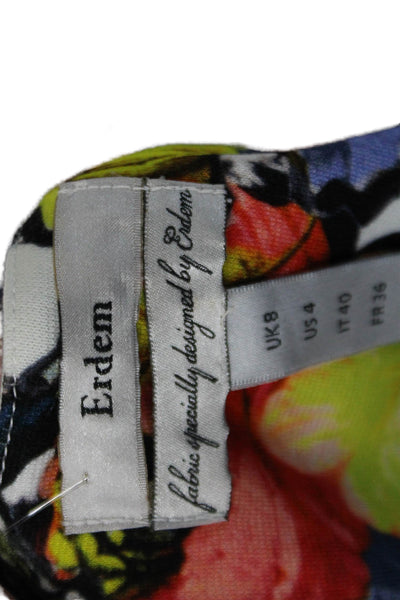 Erdem Womens Cotton Floral Print 3/4 Sleeve Mini Dress Multicolor Size 4
