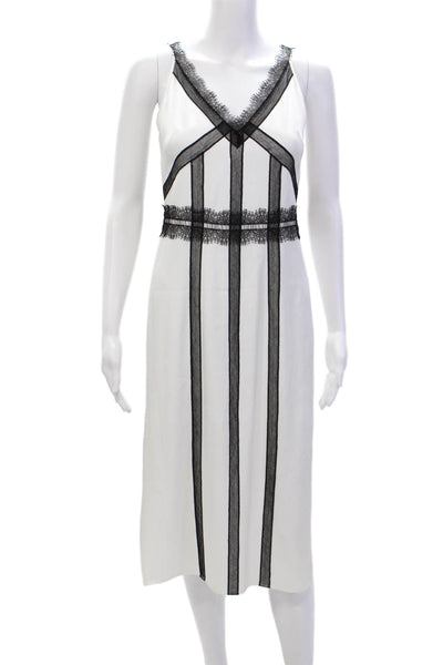 Jason Wu Womens Silk Blend Lace Detail V Neck Sleeveless Dress White Black Size