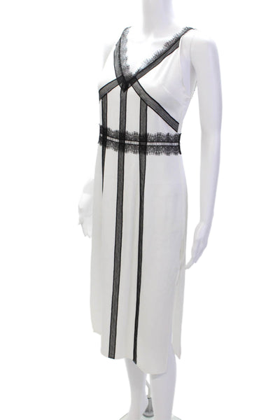 Jason Wu Womens Silk Blend Lace Detail V Neck Sleeveless Dress White Black Size