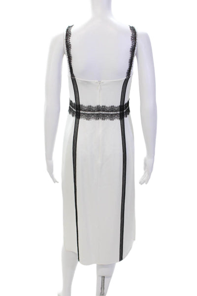 Jason Wu Womens Silk Blend Lace Detail V Neck Sleeveless Dress White Black Size