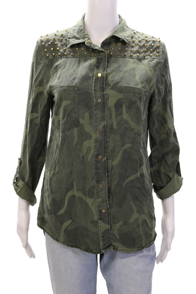 Black Swan Womens Camouflage Long Sleeve Collared Button-Down Shirt Green Size S