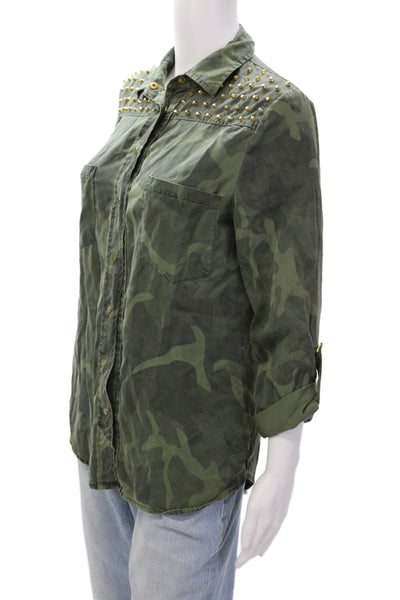 Black Swan Womens Camouflage Long Sleeve Collared Button-Down Shirt Green Size S