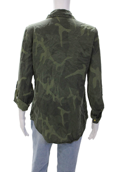 Black Swan Womens Camouflage Long Sleeve Collared Button-Down Shirt Green Size S