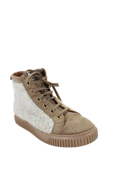 Voile Blanche Womens Textured Lace Up Lined Mid Top Sneakers Brown Size EUR 39