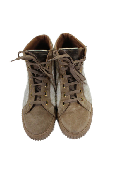 Voile Blanche Womens Textured Lace Up Lined Mid Top Sneakers Brown Size EUR 39