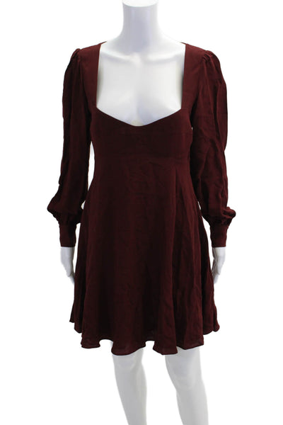 Alexa Chung Womens Long Sleeve Zippered Square Neck A-Line Dress Red Size 6