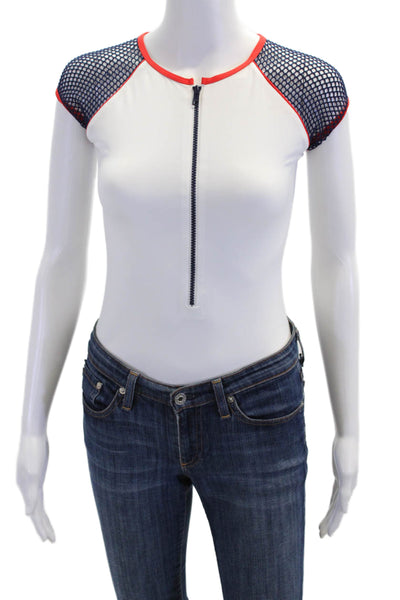 Melissa Odabash Womens Short Sleeve 1/2 Zippered Bodysuit White Size 6