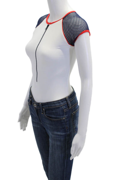 Melissa Odabash Womens Short Sleeve 1/2 Zippered Bodysuit White Size 6