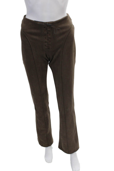 MISBHV Womens Vegan Suede Lace Up Lara Flare Trousers Pants Brown Size Small