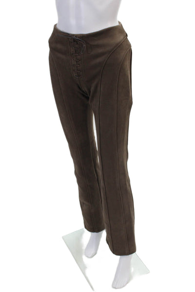 MISBHV Womens Vegan Suede Lace Up Lara Flare Trousers Pants Brown Size Small
