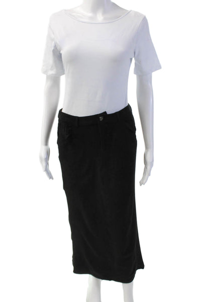 Muze Womens Faux Suede 5 Pocket Solid Midi Skirt Black Size M