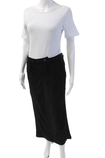 Muze Womens Faux Suede 5 Pocket Solid Midi Skirt Black Size M