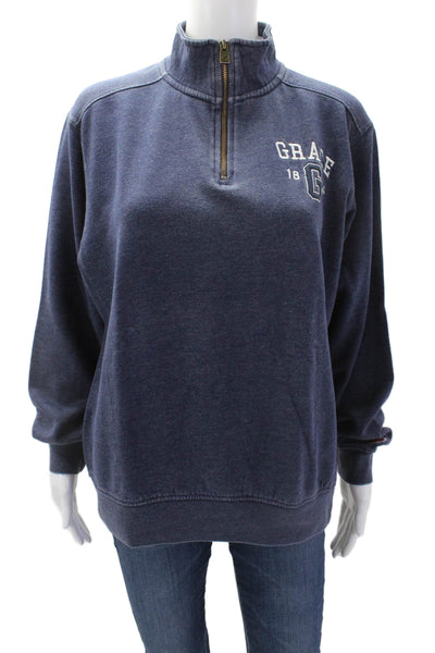 League Womens Half Zip Mock Neck Long Sleeve Pullover Sweater Top Blue Size S