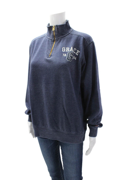 League Womens Half Zip Mock Neck Long Sleeve Pullover Sweater Top Blue Size S