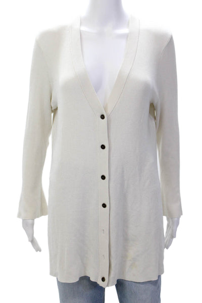 L'Agence Womens V-Neck Buttoned Knit Long Sleeve Cardigan White Size M
