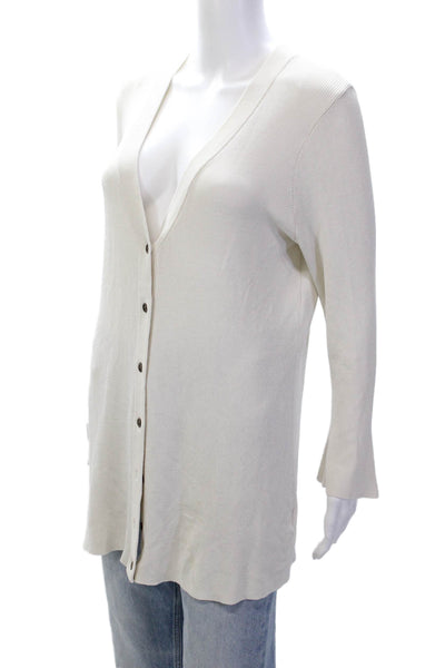 L'Agence Womens V-Neck Buttoned Knit Long Sleeve Cardigan White Size M