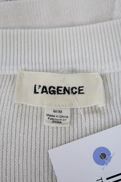 L'Agence Womens V-Neck Buttoned Knit Long Sleeve Cardigan White Size M