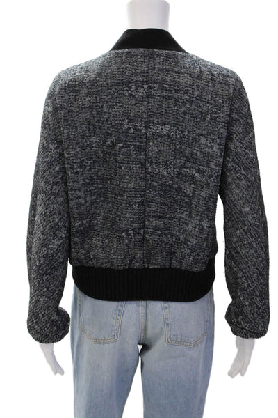 Elie Tahari Womens Wool Ribbed Trim Detail Full Zip Bomber Jacket Gray Size L