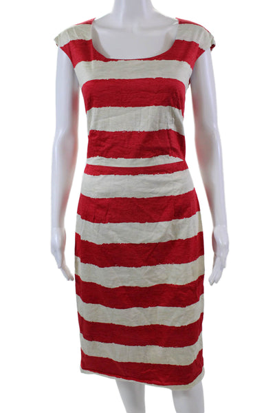 Samantha Sung Womens Cotton Striped Sleeveless Pencil Dress Red Size 4