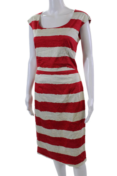 Samantha Sung Womens Cotton Striped Sleeveless Pencil Dress Red Size 4