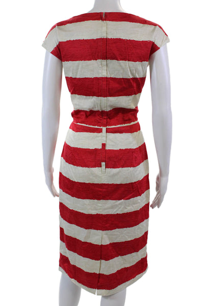 Samantha Sung Womens Cotton Striped Sleeveless Pencil Dress Red Size 4